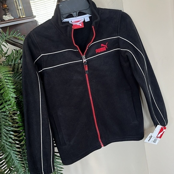 Brand New Puma Black Zip Up Fleece Jacket Embroidered Red Logo Sporty Athletic - Picture 3 of 16